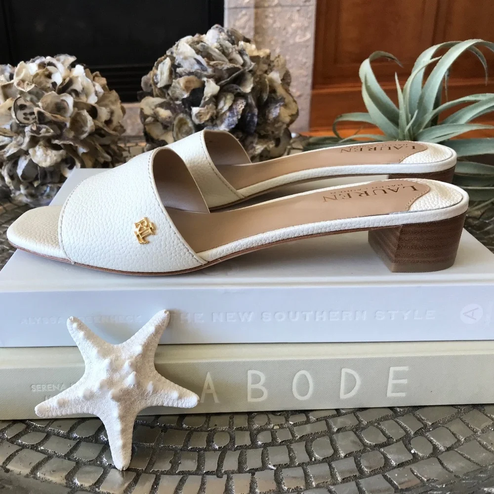 RALPH LAUREN LEATHER SLIP ON SANDALS - Picture 5 of 14